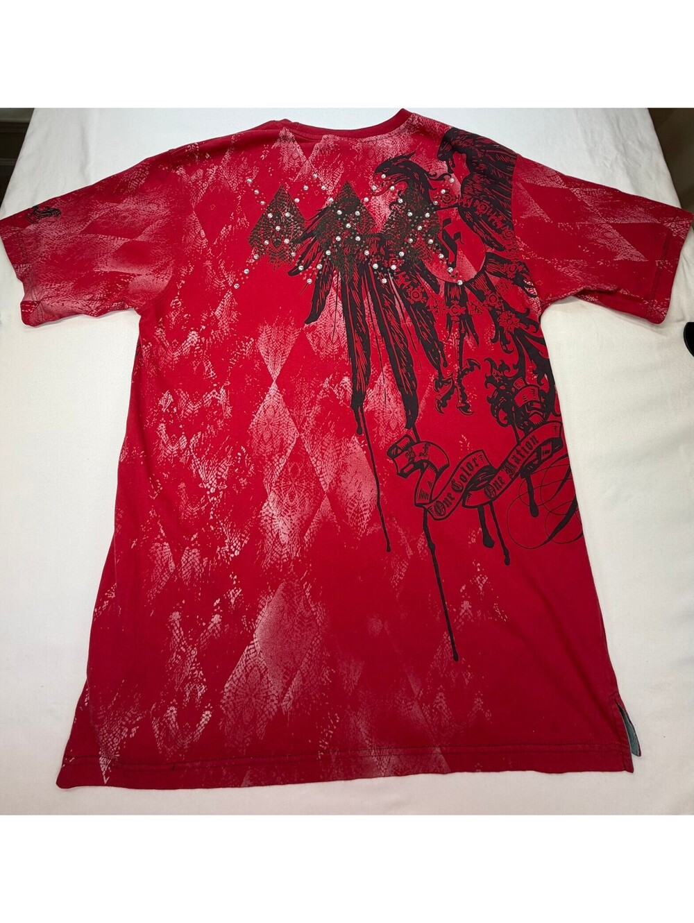 Bare Fox Men's T-Shirt Eagle Studded Crew Neck Short Sleeve Cotton Size 2XL Red